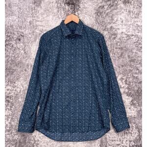 ETRO Shirt 42 / Large Mens Blue Paisley Geometric Long Sleeve Made In Italy